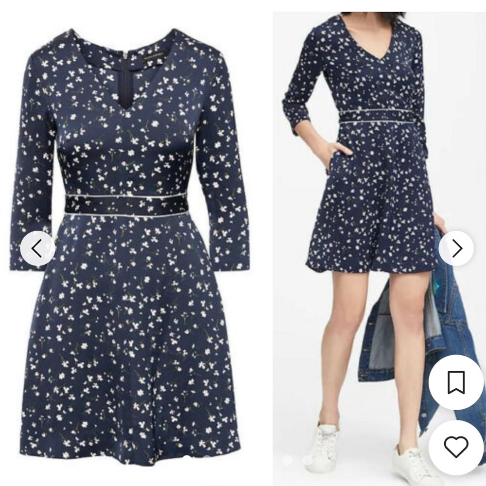Banana Republic above knee navy floral dress. Size 2 Petite. Color navy blue
